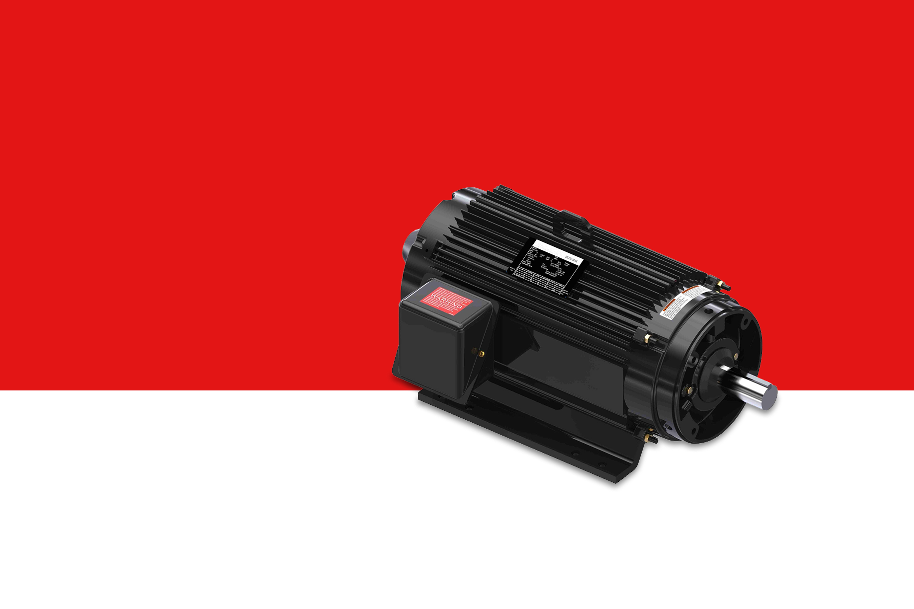 Black electric motor on a red and white background
