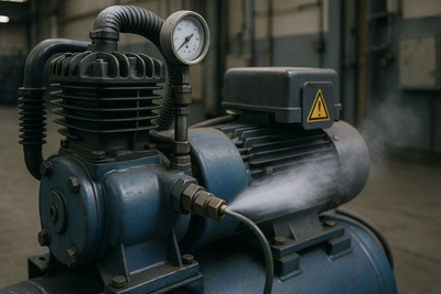 A picture of an air compressor with an air leak