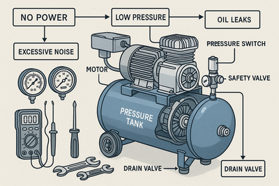 A picture of different trouble shooting air compressor parts