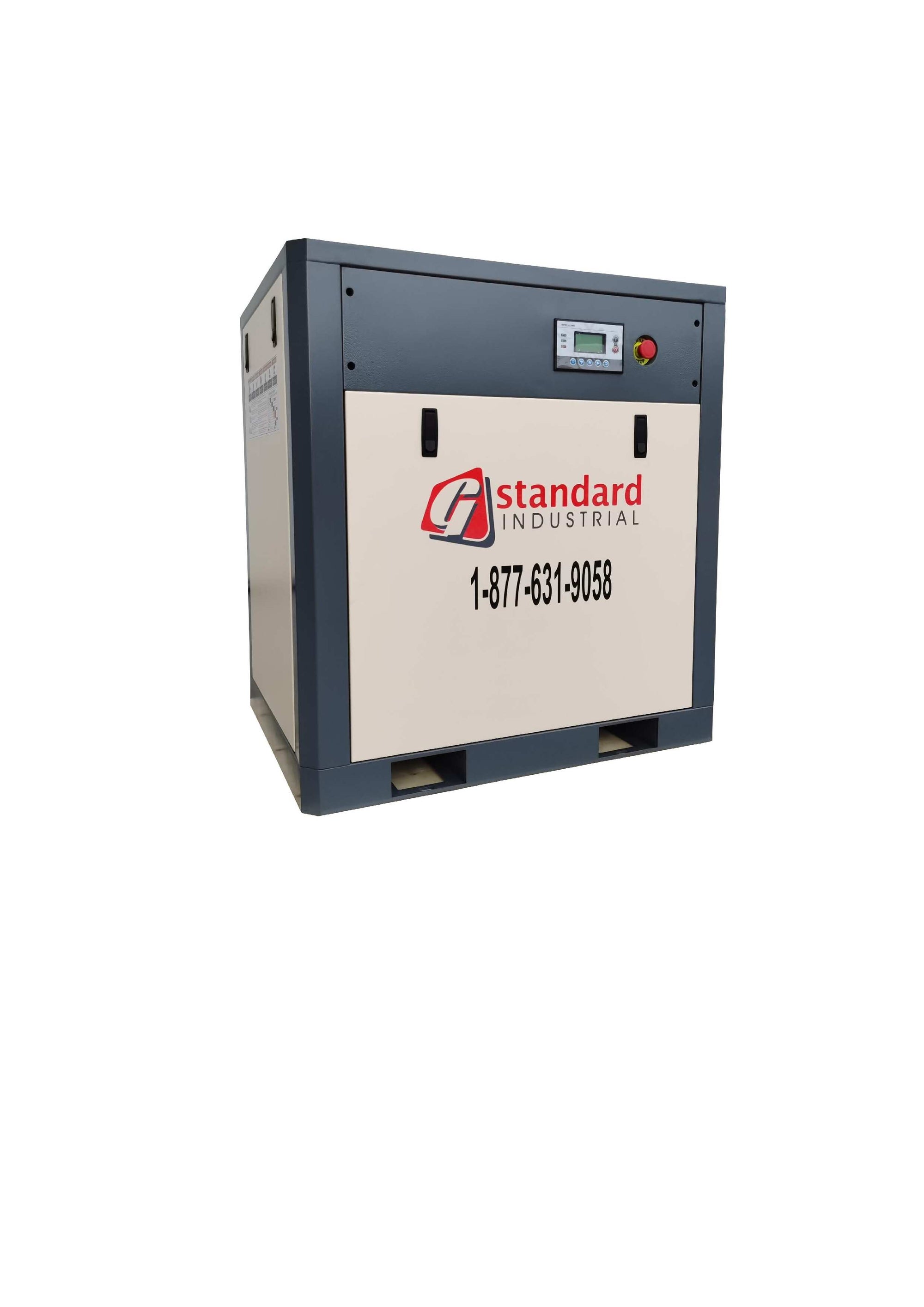 Industrial compressor with Standard Industrial branding on a white background