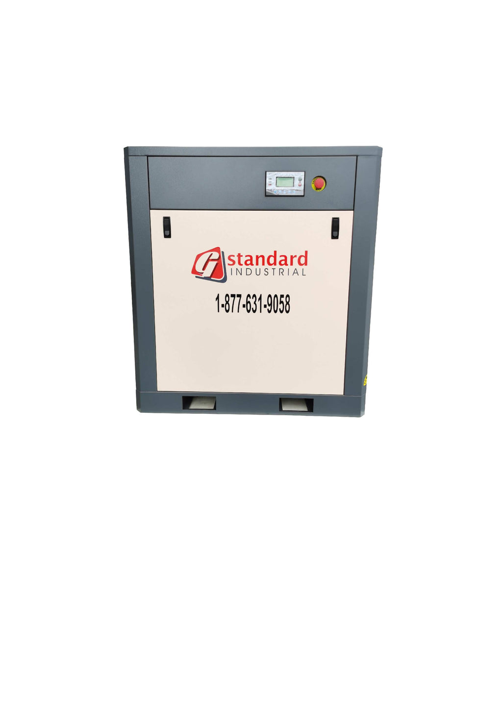 Industrial air compressor with Standard Industrial branding on a white background
