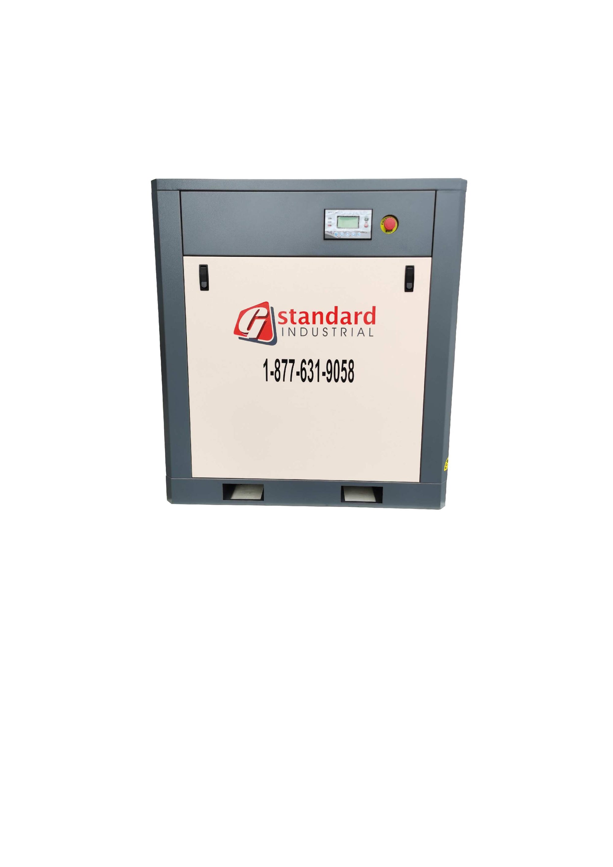 Industrial air compressor with Standard Industrial branding on a white background