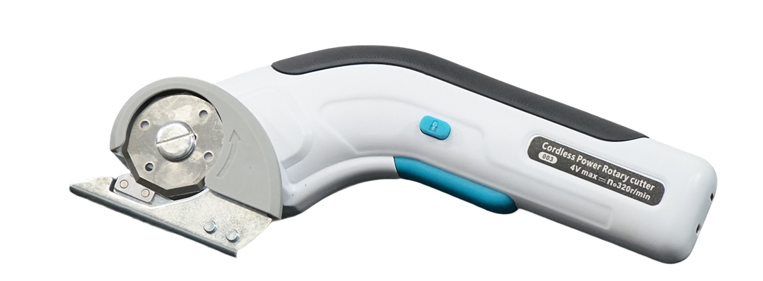 White and gray tool with a circular blade on a white background
